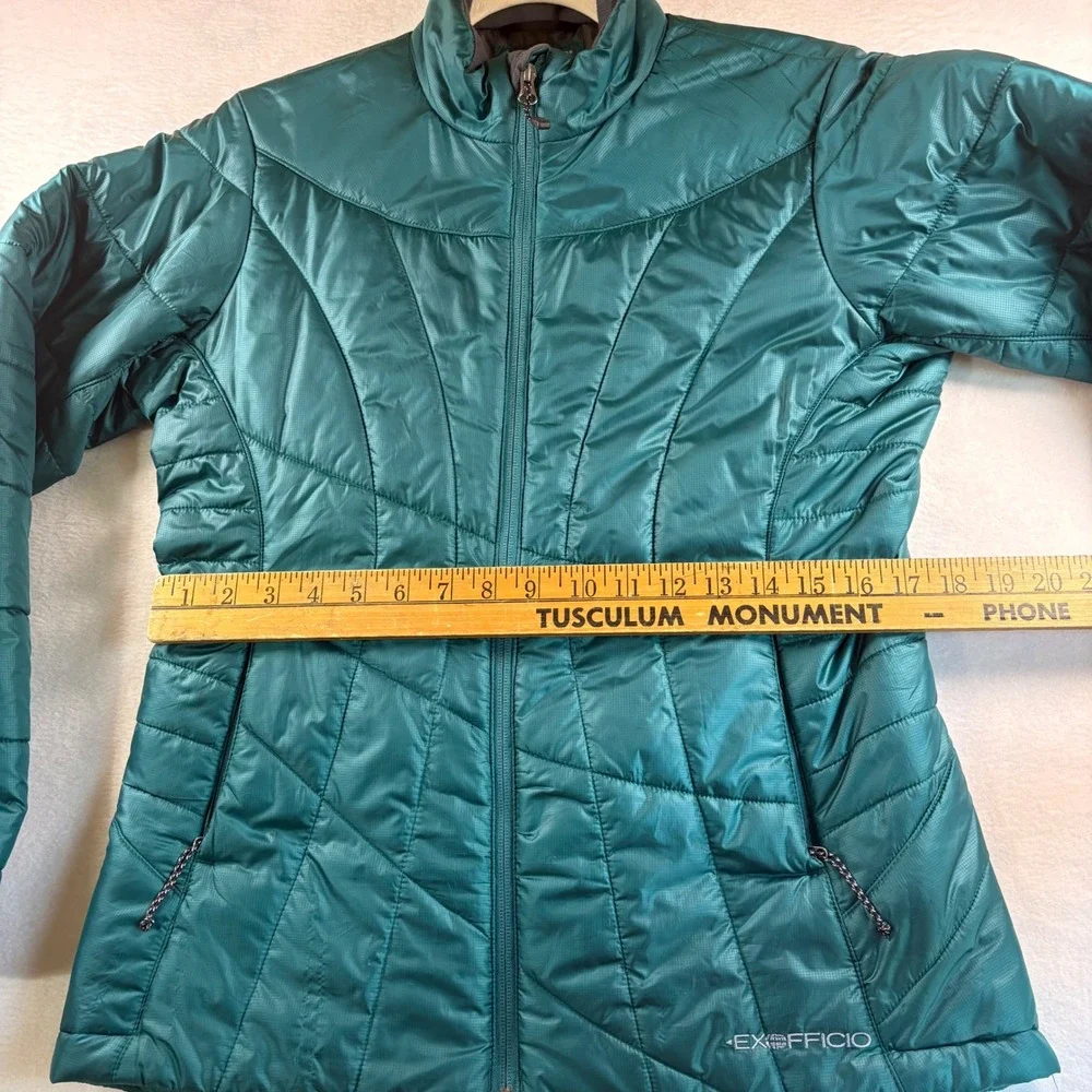 ExOfficio Womens Teal Green Quilted Puffer Jacket Primaloft Travel Coat Size M